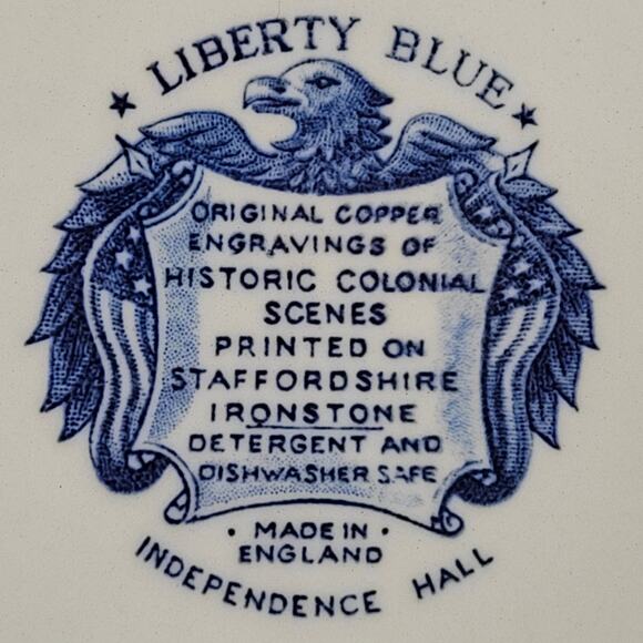 Staffordshire Vintage Liberty Blue 1776 Colonial Transferware 2 Dinner Plate 1-5 - Picture 4 of 10